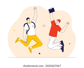 Meeting friends at school, happiness vector illustration.