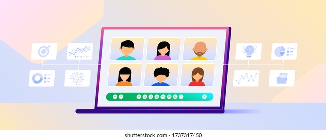 Meeting at Home Smartphone and Laptop Gradient Vector Illustration, Suitable for Web Banners, Infographics, Book, Social Media, And Other Graphic Assets