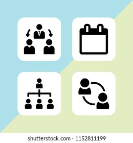 meeting icon. 4 meeting set with manager, teamwork, calendar and organization vector icons for web and mobile app