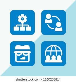 meeting icon. 4 meeting set with teamwork, agent, interview and organization vector icons for web and mobile app
