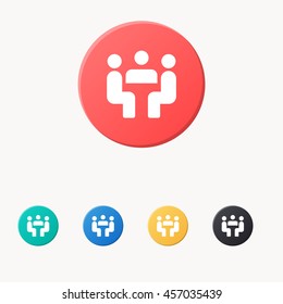 meeting icon or button in flat style with long shadow, isolated vector illustration on transparent background