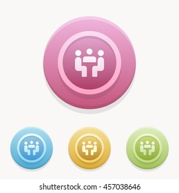 meeting icon or button in flat style with long shadow, isolated vector illustration on transparent background