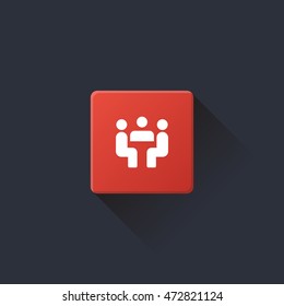 meeting icon or button in flat style with long shadow, isolated vector illustration on transparent background