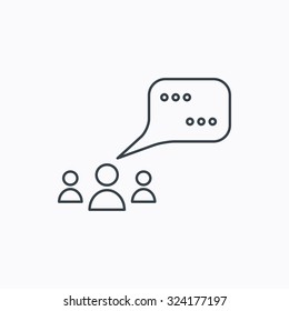 Meeting icon. Chat speech bubbles sign. Speak balloon symbol. Linear outline icon on white background. Vector