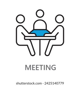 meeting icon. Line vector icon on white background. Editable linear style stroke. 