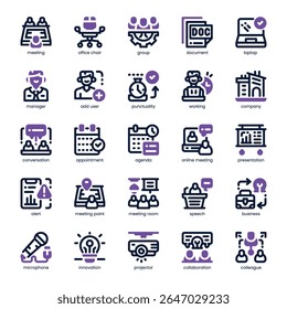 Meeting Icon pack for your website, mobile, presentation, and logo design. Meeting Icon dual tone design. Vector graphics illustration and editable stroke.