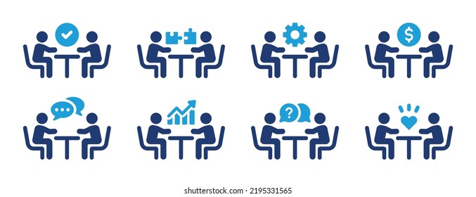 Meeting icon set. Business conference for finding solution, strategy and development symbol isolated on white background.