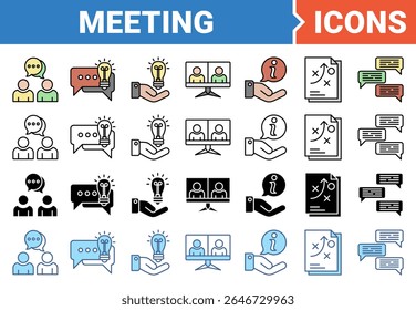Meeting icon set with multiple style collection.