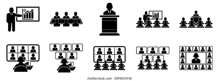 Tagungssymbol-Set, Symbol für Online-Meetings, Vektorsymbol