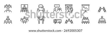 Meeting icon set in thin line style