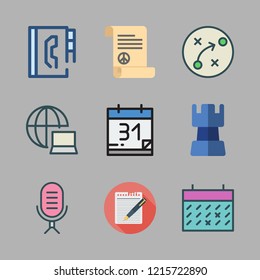 meeting icon set. vector set about peace treaty, calendar, agenda and strategy icons set.
