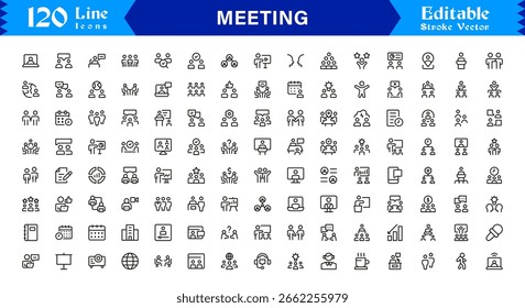 Meeting Icon Set in Vector Style Featuring Group Discussions, Collaboration, and Communication Symbols