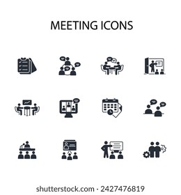 Meeting icon set.vector.Editable stroke.linear style sign for use web design,logo.Symbol illustration.