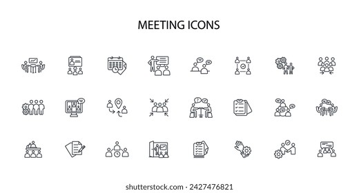 Conjunto de iconos de reunión.vector.Trazo editable.signo de estilo lineal para el uso de diseño web,logo.Ilustración de símbolo.