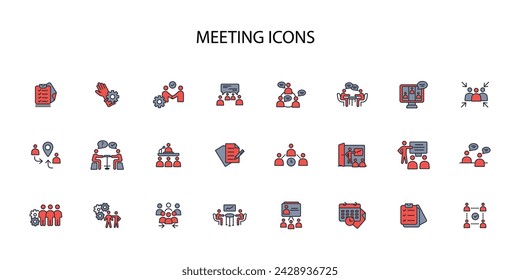 Conjunto de iconos de reunión.vector.Trazo editable.signo de estilo lineal para el uso de diseño web,logo.Ilustración de símbolo.