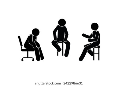 meeting icon, stick figure people conducting a dialogue, man sitting on a chair