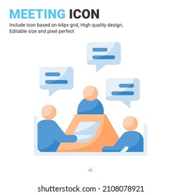 Meeting icon vector with flat color style isolated on white background. Vector illustration presentation sign symbol icon concept for business, finance, industry, company, apps, web and all project