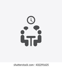 Meeting Icon Vector Flat, Sitting at the table and discuss, sign of clock on gray background