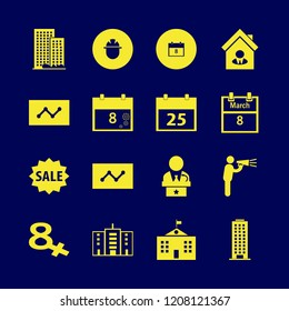 meeting icon. meeting vector icons set office building, calendar, man talking by speaker and house seller