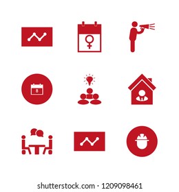 meeting icon. meeting vector icons set man talking by speaker, builder, group idea and statistics