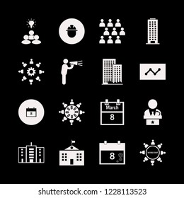 meeting icon. meeting vector icons set statistics, workshop, office building and public speaker