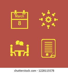 meeting icon. meeting vector icons set house buying contract, march calendar, work group gear and talking people