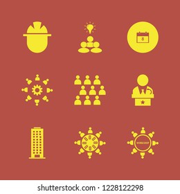 meeting icon. meeting vector icons set builder, march calendar, public speaker and office building