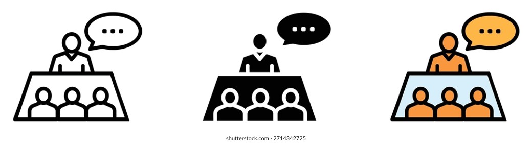 Vector de icono de reunión. Ilustración vectorial de presentaciones y debates.