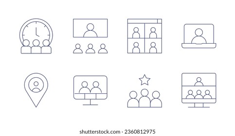 Meeting icons. editable stroke. Containing online meeting, schedule, team, user, video conference, virtual event.