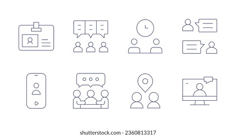 Meeting icons. editable stroke. Containing badge, chat, conference, discuss, meeting, meeting point, online interview.