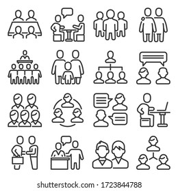 Meeting Icons Set on White Background. Line Style Vector