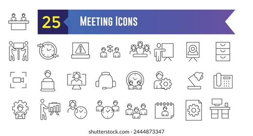 Meeting icons set. Outline set of online meeting vector icons for ui design. Outline icon collection. Editable stroke.