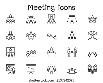 Meeting icons set in thin line style