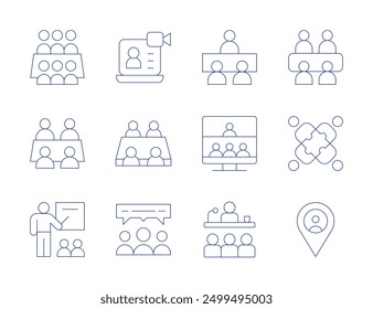 Meeting icons. Thin Line style, editable stroke. meeting, teamwork, team meeting, user, presentation, talk, video call, video conference.