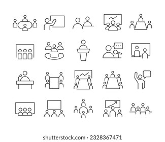 Iconos de reunión - Línea vectorial. Stroke editable.