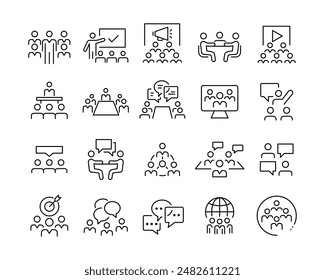 Meeting Icons - Vector Line. Editable Stroke.