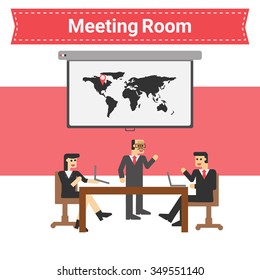 Meeting infographics  with business and world map vector illustration