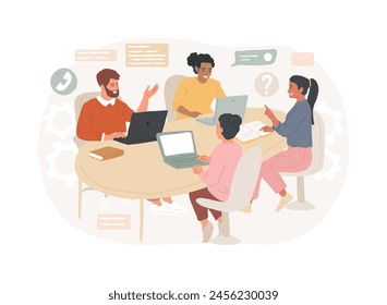 Meeting isolated concept vector illustration. Business meeting room, conference organization, signing contract, discussion at workplace, brainstorming, corporate presentation vector concept.