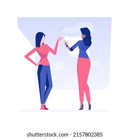 Meeting landscape designer isolated concept vector illustration. Woman contracting a professional landscape designer, discuss project, exterior works, territory improvement vector concept.