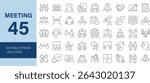 Meeting Line Editable Icon set. Containing business, conference, summit, team, interview, teamwork, cooperation, presentation, network and more. Editable line icons. Vector illustration.