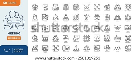 Meeting line editable icon set. Containing Conference, team, group, presentation, teamwork, and more. Vector illustration