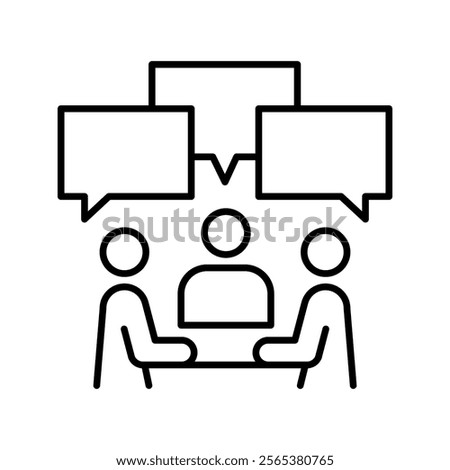 Meeting line icon black set. Containing seminar, business meeting, presentation, interview, conference, assembly, agreement and discussion icons. Solid icon collection. Vector illustration