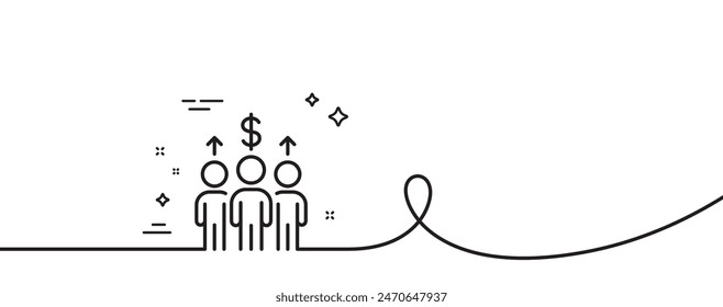 Meeting line icon. Continuous one line with curl. Business teamwork sign. Group of people symbol. Meeting single outline ribbon. Loop curve pattern. Vector