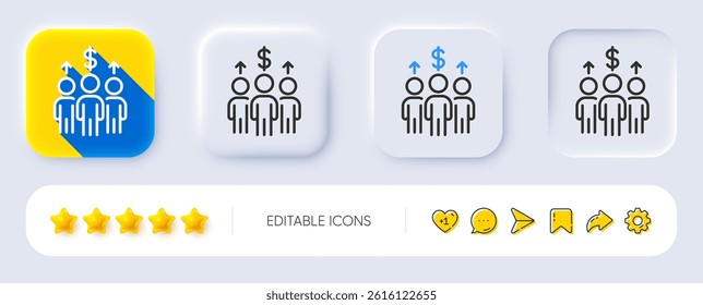 Meeting line icon. Neumorphic, Flat shadow, 3d buttons. Business teamwork sign. Group of people symbol. Line meeting icon. Social media icons. Vector