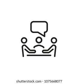 Meeting Line Icon. Team, Speech Bubble, Table. Negotiation Concept. Can Be Used For Topics Like Conference, Business, Partnership.