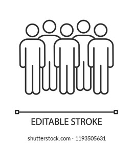 Meeting linear icon. Protesters. Thin line illustration. Group of people. Voters, electorate. Social, political movement participants. Crowd. Vector isolated drawing. Editable stroke