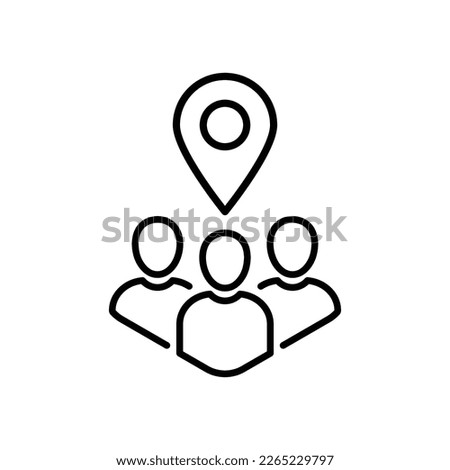 meeting location or team place thin line icon. outline trend modern crowd logotype graphic stroke design web element isolated on white. concept of real estate company symbol or public space badge