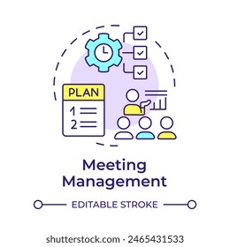 Meeting management multi color concept icon. Daily schedule agenda, planner. Community administration. Round shape line illustration. Abstract idea. Graphic design. Easy to use in infographic