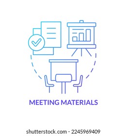 Meeting materials blue gradient concept icon. Presentation supplies. Performance. Conference norm abstract idea thin line illustration. Isolated outline drawing. Myriad Pro-Bold font used