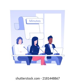 Meeting Minutes Isolated Concept Vector Illustration. Group Of Diverse People Keeping Track Or Writing Of Meeting Minutes, International Business Travel, Negotiations Process Vector Concept.